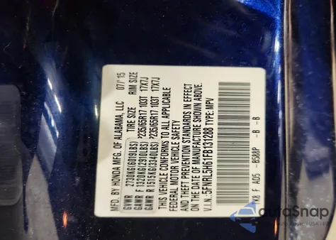 2015 Honda Odyssey Exl from USA, damaged, VIN 5FNRL5H61FB131288